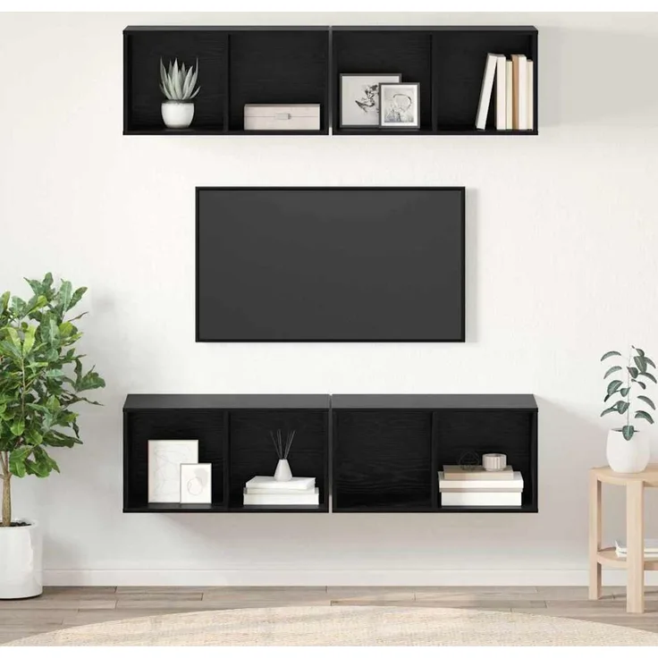 TV-Schrankset 4 pcs, Lowboard TV Schwarz Eichen-Optik 37 x 37 x 72 cm