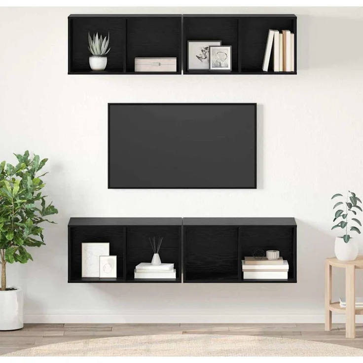 TV-Schrankset 4 pcs, Lowboard TV Schwarz Eichen-Optik 37 x 37 x 72 cm – Bild 1