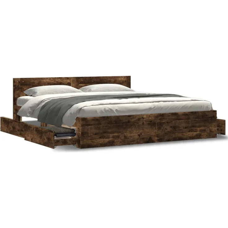 vidaXL Bettgestell mit Kopfteil Räuchereiche 200x200 cm Holzwerkstoff 3295538 – Bild 4