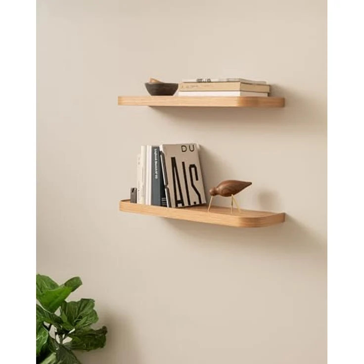Kazai.® Wandregal-Set 'Toke' | 2 Hängeregale in Echtholz-Veneer | Schwebendes Holzregal als Bücherregal, Wanddeko und Ablage für Bad, Wohnzimmer, Küche, Schlafzimmer | Eiche – Bild 3
