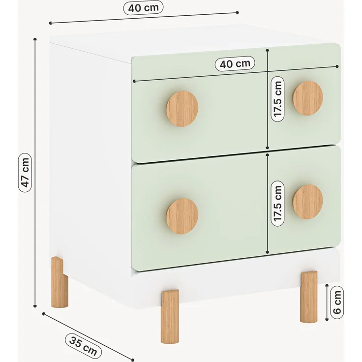 Kindernachttisch Vaarentaa mit 2 Schubladen 47x40x35 cm Weiß/Mintgrün [en. casa] – Bild 2