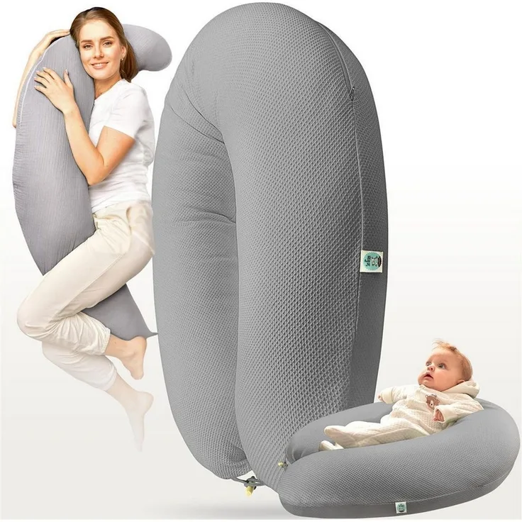 SEI Design Stillkissen StillkissenXXL Seitenschläferkissen 190x30 – Ergonomisch Baumwollbezug, Schwangerschaftskissen mit Bezug, Schwangerschaftskissen mit Bezug, elastischer Waffeljersey Bezug