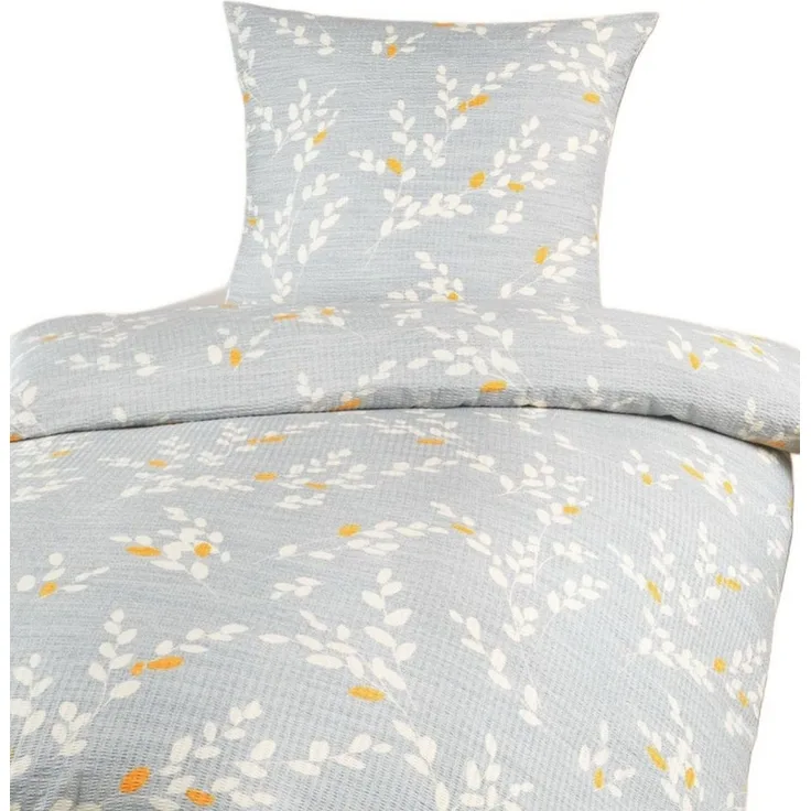 soma Bettwäsche Seersucker135x200 80x80 Zweige grau gold sale Geschenk, Microfaser Seersucker, 2 teilig, Ideal für Frühling Sommer Reißverschluss absolut bügelfrei ganzjährig