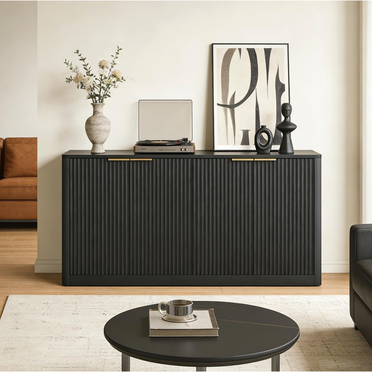 DESVIAE Sideboard mit 4 Türen 150x70,5x40 cm aus MDF Schwarz