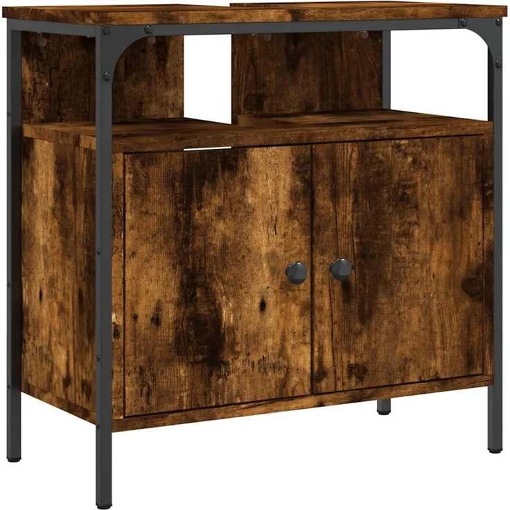 Waschbeckenunterschrank, Badschrank Räuchereiche 60x30x60 cm Holzwerkstoff de7778 – Bild 1