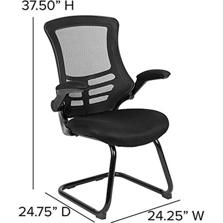 Flash Furniture Empfangsstuhl, Kufengestell, Beistellstuhl mit hochklappbaren Armlehnen, schwarzes Netzmaterial, 1 Stück – Bild 4