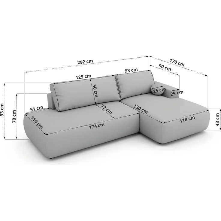 Ecksofa TAREN L mit Schlaffunktion, Bettkasten, DL-Mechanismus, Wellenfederung und freistehendem, Sofa mit Stauraum - Beige Cord - Links – Bild 8