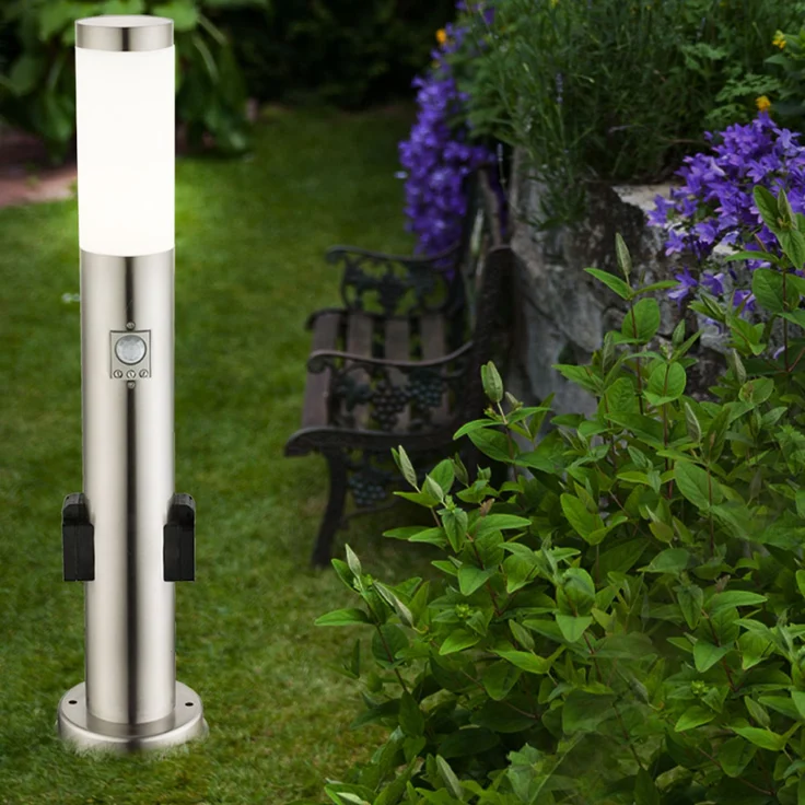 LED Stehleuchte, silber, Bewegungsmelder, 2x Steckdose – Bild 8