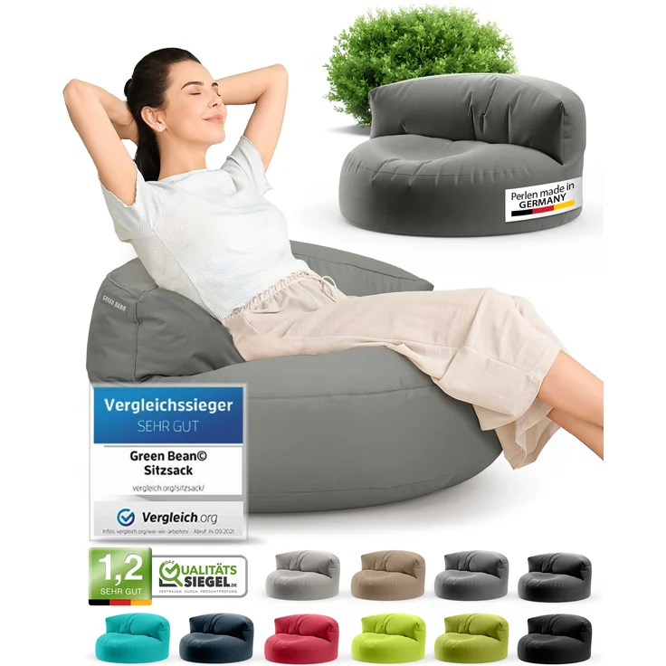 Green Bean® Sitzsack Sofa mit Füllmaterial - Lounge im Sitzsack-Design 90x50cm mit ergonomischer Rückenlehne & waschbarem Bezug - Indoor und Outdoor geeignet in Grau – Bild 9