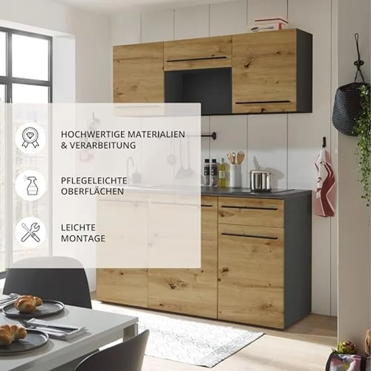 Bega BBK Küchenblock mit E-Geräten JAZZ SINGLE Z 160 - Küche in Artisan Eiche-Anthrazit – Bild 5