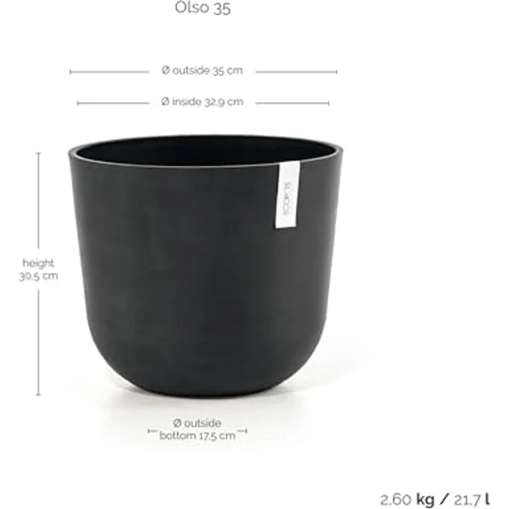 ECOPOTS Blumentopf Oslo 35 Dunkelgrau, für innen und außen: frostsicher, bruchsicher und lichtbeständig – Bild 3
