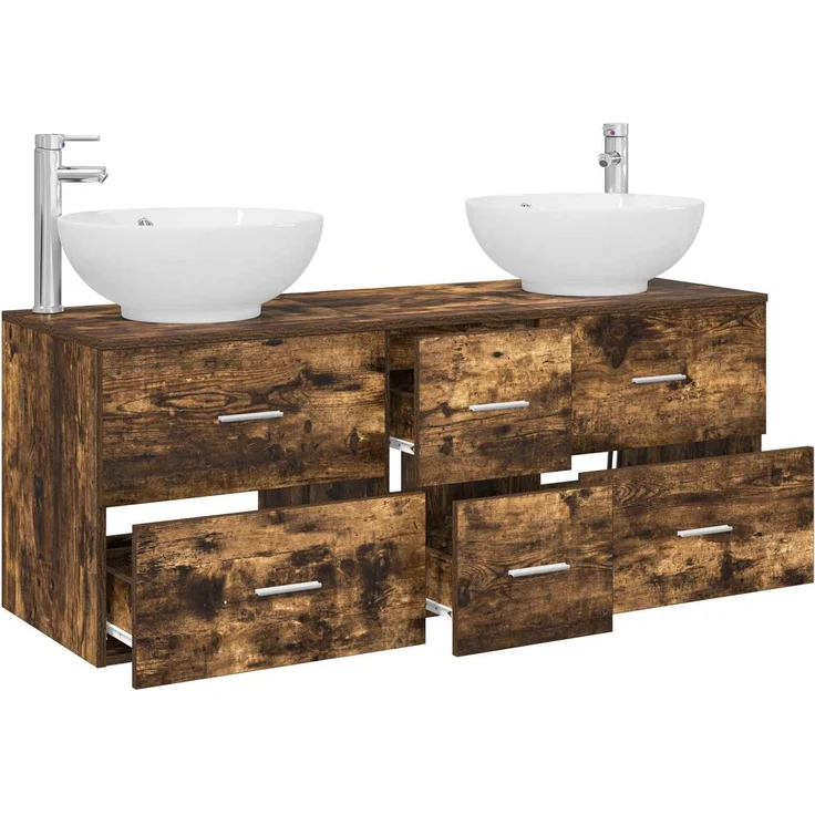 vidaXL Badezimmerschrank-Set 3 stk. Geräucherte Eiche 3405911 – Bild 3