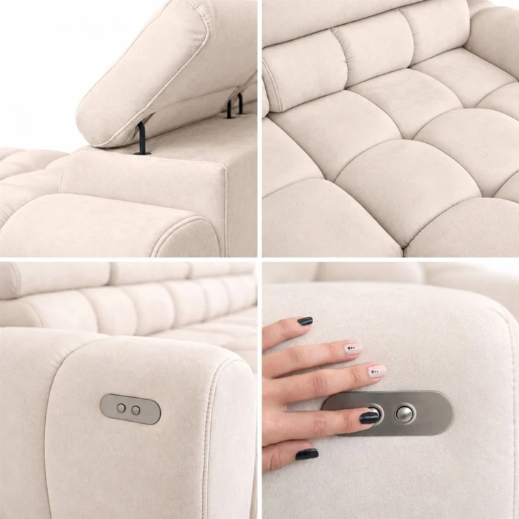 Ecksofa Schlafsofa VELUNIO RELAX in Stoff Salvador Creme Ottomane Links – Bild 2