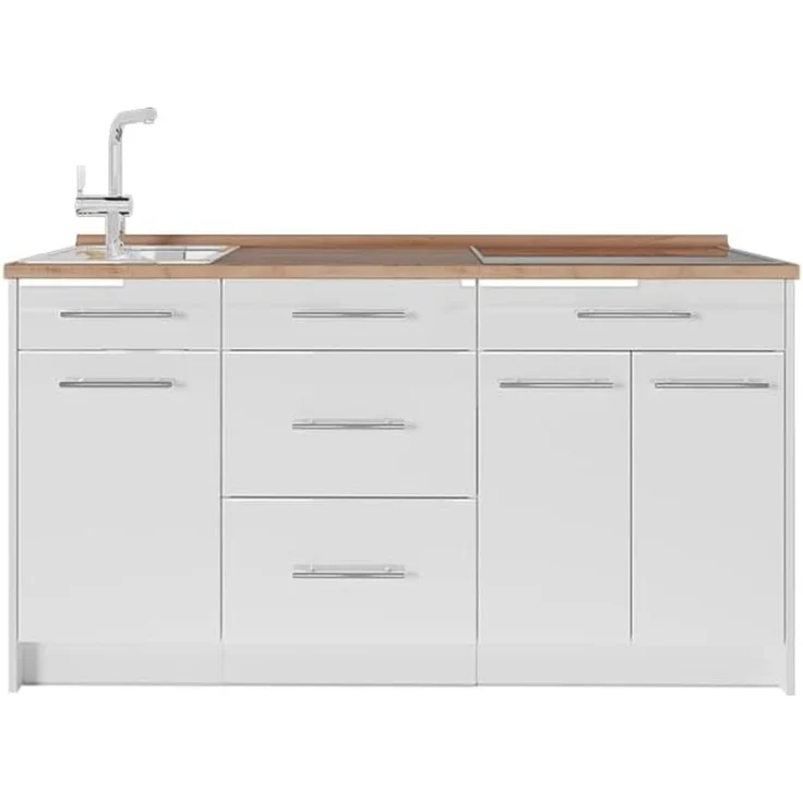 Küchenblock Fame-Line Weiß Hochglanz/Weiß 150 cm, AP Eiche Vicco – Bild 1