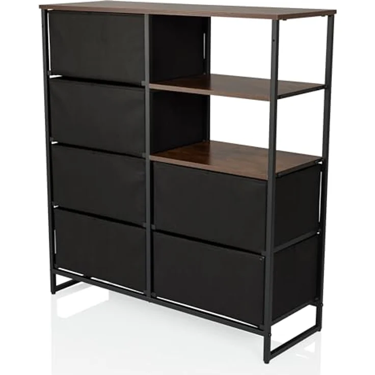 hjh LIVING Kommode mit 6 Schubladen, 2 offene Fächer RAGALA 84 x 30 x 92 cm Regalsystem Sideboard für Wohnzimmer Schlafzimmer Flur, Räuchereiche – Bild 7