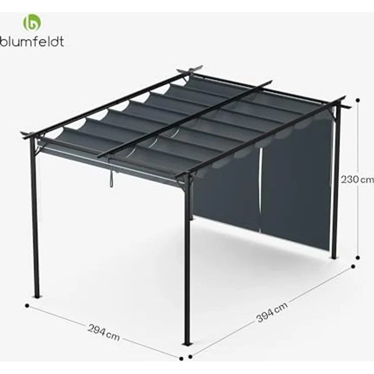 Blumfeldt Pergola 3x4 m, Wetterfestes Polyesterdach & Seitliche Jalousien, Pulverbeschichteter Stahlrahmen, Einfache Montage, Stabil & Winterfest Für Ganzjährigen Einsatz – Bild 8