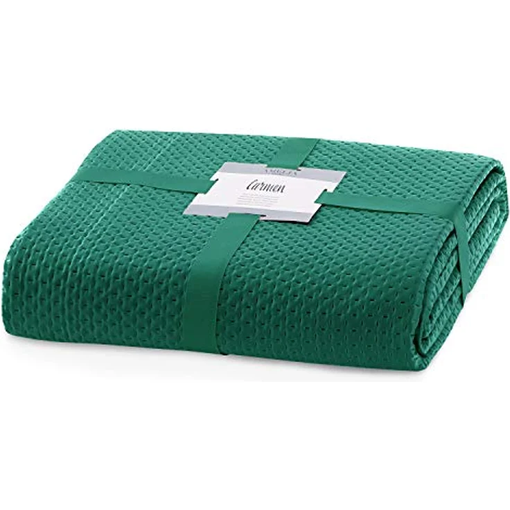 AmeliaHome Tagesdecke 260x280 cm dunkelgrün Bettüberwurf zweiseitig Prägung Matt Satin Carmen – Bild 5
