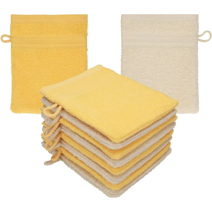 Betz Waschhandschuh 10 Stück Waschhandschuhe Premium 16x21 cm Farbe honiggelb - Sand, (10-St), Waschlappen Set – Bild 1