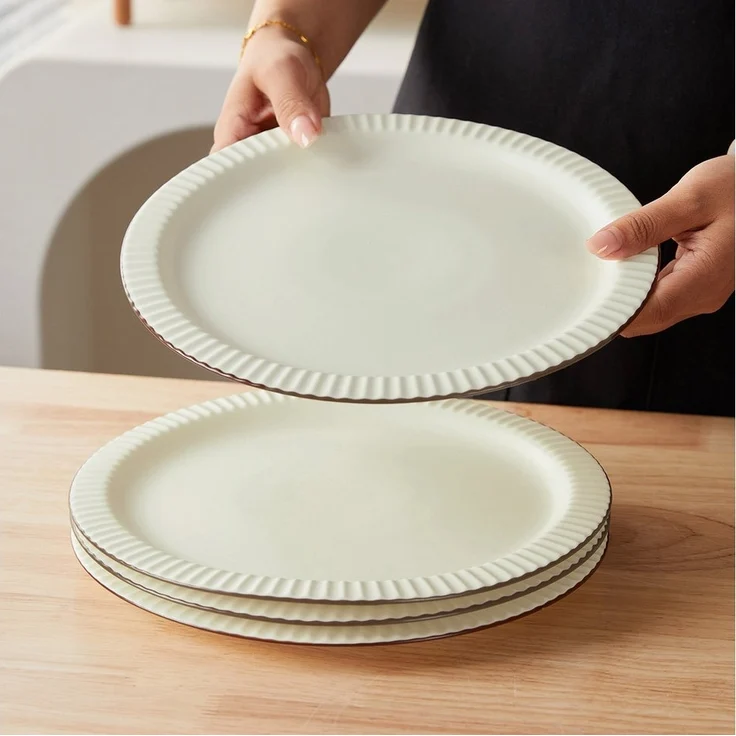 JIWOO Teller 4er Ø25,4cm, Steakteller Salatteller Pastateller Dessertteller Plate, (4 St), Keramik Hochwertiges Tellerset Weiß Mikrowellen spülmaschinenfest – Bild 3