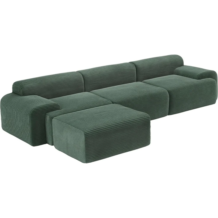 skølm 'Menja' Sofa 3-tlg mit Hocker, 3er Sitz mit 3 Kissen, Cord dunkelgrün, Vollschaumcouch mit Federkern und Vakuum-Kompression, kein Aufbau erforderlich – Bild 13