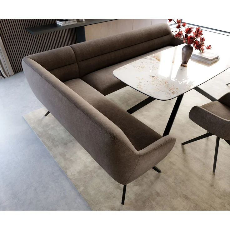 Esszimmerbank Taya-Flex 285x190 cm Strukturstoff Soft Taupe Kreuzgestell kantig Schwarz Taschenfederkern Rechts – Bild 4