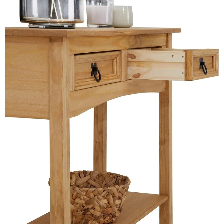CARO-Möbel Konsolentisch SALSA, Schmaler Flurtisch mit 2 Schubladen und Ablage, Landhausstil natur – Bild 5
