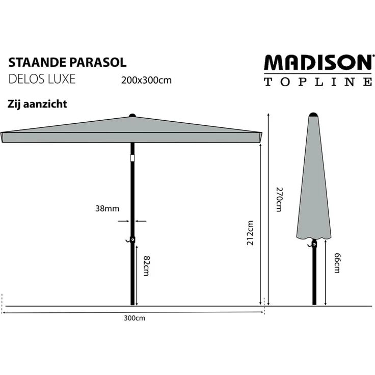 Madison Sonnenschirm Delos Luxe 300x200 cm Grau PAC5P014 418789 – Bild 6