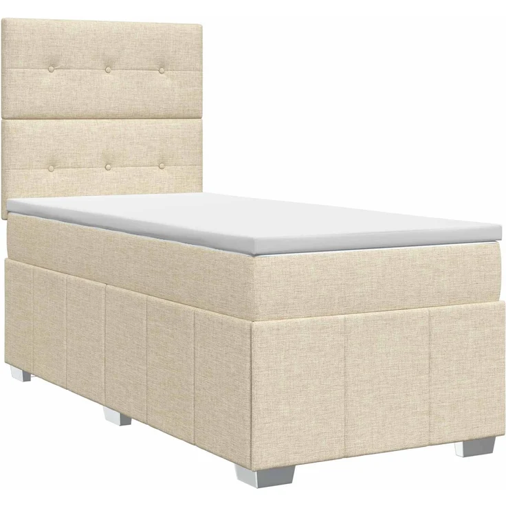 vidaXL Boxspringbett mit Matratze mit Kopfteil Creme 90 x 200 cm Stoff 3454055 – Bild 2