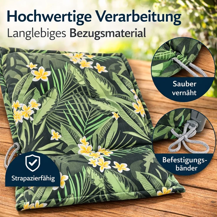 BURI 4x Auflagen Set Hochlehner für Gartenstühle 120x48x7cm Sesselauflagen Polster UV Lichtecht - Gartenstuhlauflagen Dschungel Muster Stuhlkissen mit Dicker Schaumstoff Füllung – Bild 6