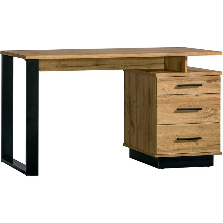 Deine Möbel 24 Schreibtisch LAMI 8 Kinderschreibtisch 135 cm mit 3 Schubladen & 2 Fächern (Stil: Loft / Industrial / Scandi, 1-St, LAMI - Kollektion), Bürotisch in Wotan Eiche & Schwarz Matt mit Metallgestell – Bild 5