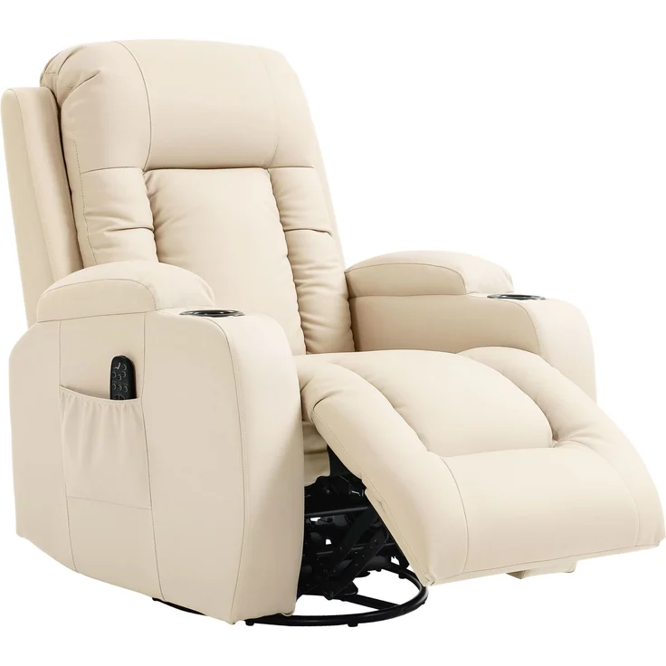Wohnora-Massagesessel mit Wipp-, Liege- & Wärmefunktion, 3 Modi, drehbar, Cremeweiß,H 1030cm x T 990cm x B 820cm – Bild 1