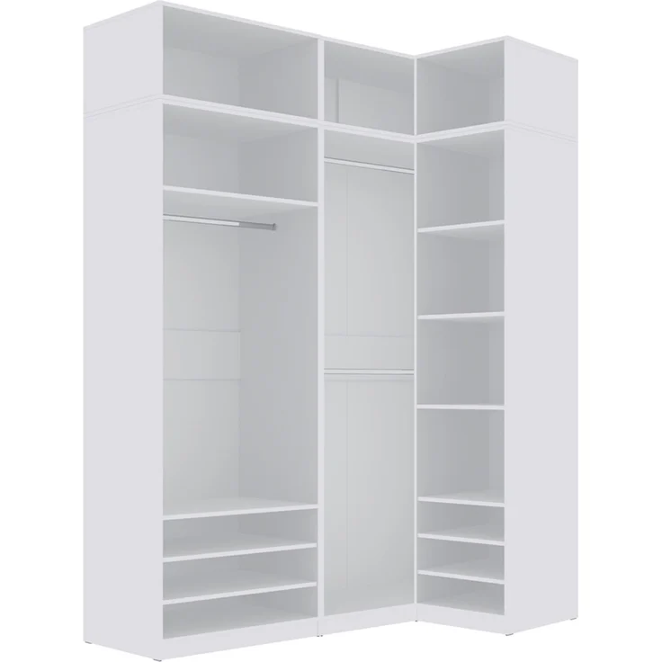 Marmex Möbel Tres Set-M/N (B) hoher offener Eckschrank, Schrankset mit Aufsatz für das Schlafzimmer, geräumiger Kleiderschrank für Kleidung und Schuhe, laminierte Spanplatte, weiß 181/100x246x51 cm – Bild 2