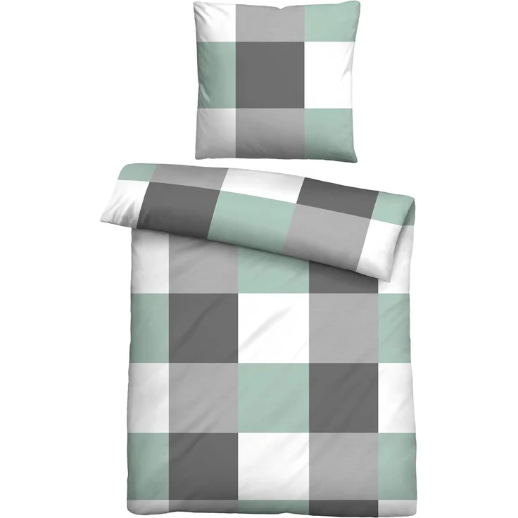 Traumhaft schlafen - Castell - Markenbettwäsche Thermo-Fleece Bettwäsche 0360750 KARO, mint, 1x 155x220 cm + 1x 80x80 cm – Bild 1