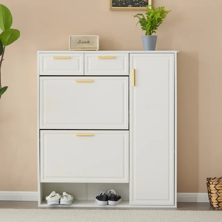Schuhschrank, Schuhkipper mit Schubladen, Breite 95 cm, 2 Schubladen, 1 Türen, 2 Klappen, 1 offene Fächern – Bild 2
