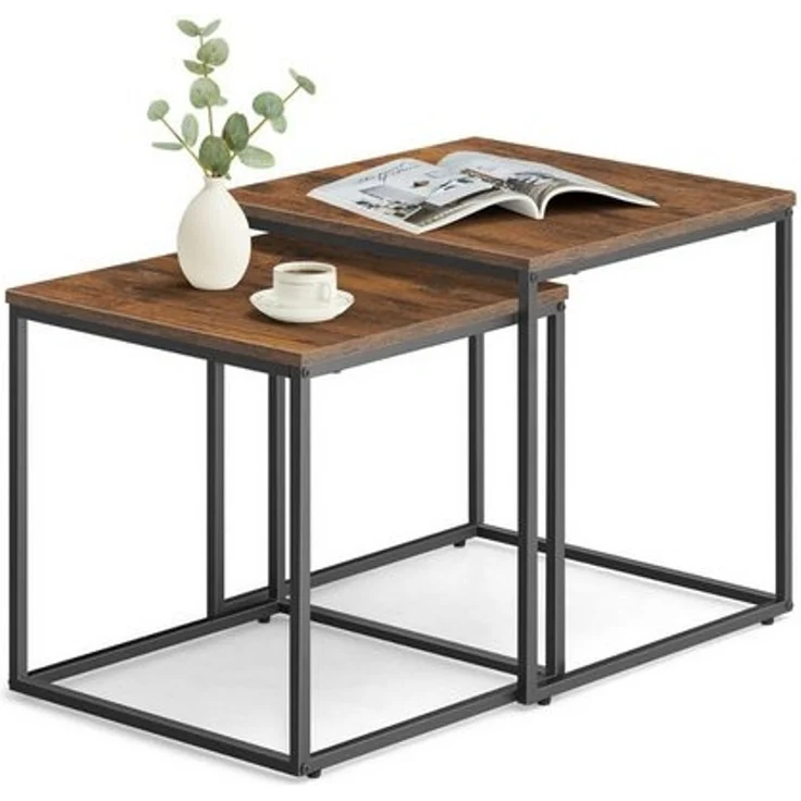 Home Collective Couchtisch 2er Set Beistelltisch Loft Design 2in1 Verschachtelung Wohnzimmer, kratzfeste Oberfläche 50&45cm Rustikal schwarzen Beinen quadratisch – Bild 4