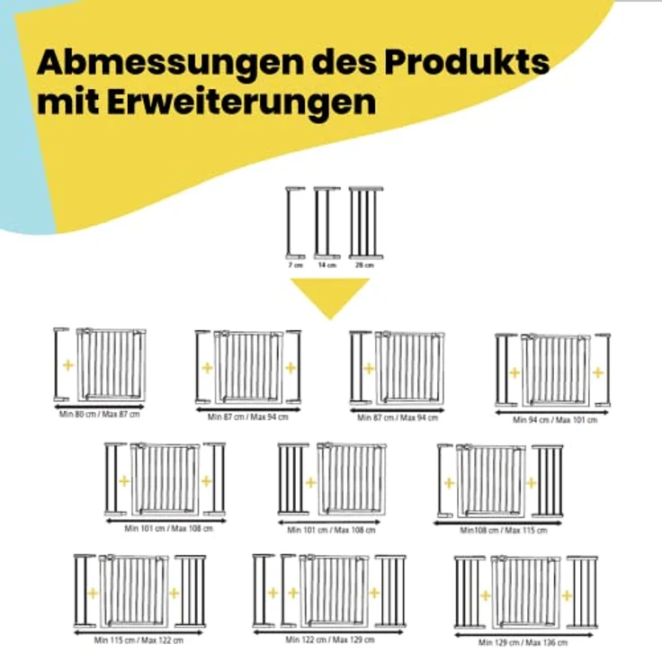 Safety 1st 'U-Pressure' Treppenschutzgitter, für Türbreiten 73-80 cm, Klemmbefestigung, Metall, Weiß – Bild 11