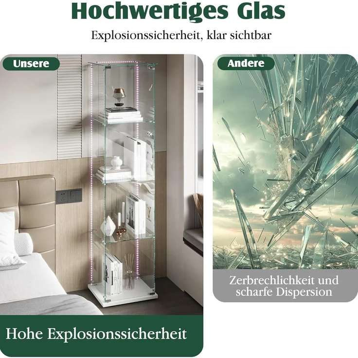 Glasvitrine Standvitrine mit LED 4 Etagen Holz – Bild 7