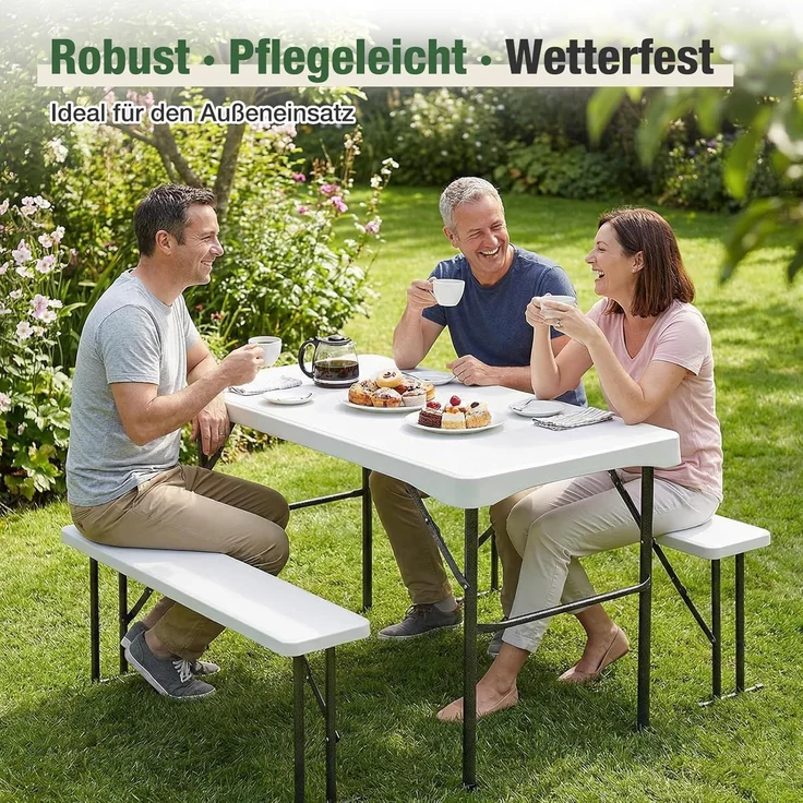 Sekey 113 x 61 cm Bierzeltgarnitur Klappbar Kunststoff, Weiß – Bild 7