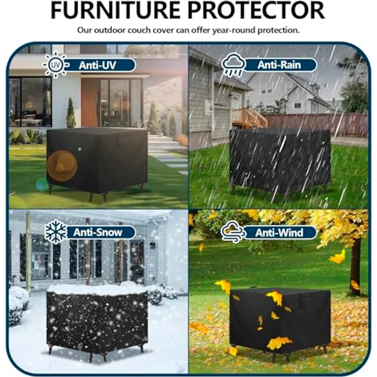 Aujink Abdeckung Gartenmöbel Winterfest, Wasserdichte Schutzhülle Gartenmöbel 420D Oxford Anti-UV Abdeckplane für Gartentische Terrassenmöbel Regenschutz und Staubfest Abdeckhaube Schwarz 90 x 90 x 90 cm – Bild 8