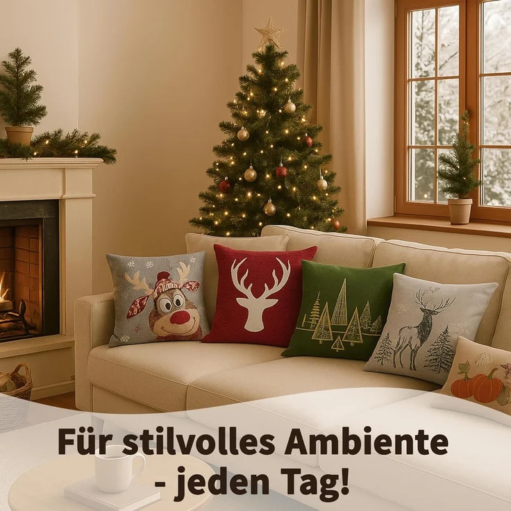matches21 HOME & HOBBY Kissenbezüge 2er Set Kissenhüllen 40x40 cm rot mit Tannenbaum als Weihnachts-Deko, (2 Stück), Zierkissen-Bezüge für Sofa-Kissen, Couch-Kissen – Bild 6