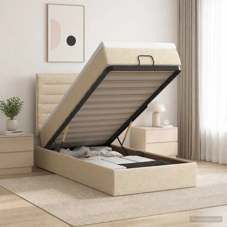 vidaXL Ottoman-Bett mit Matratze und LED Creme 90 x 190 cm Stoff 3457956