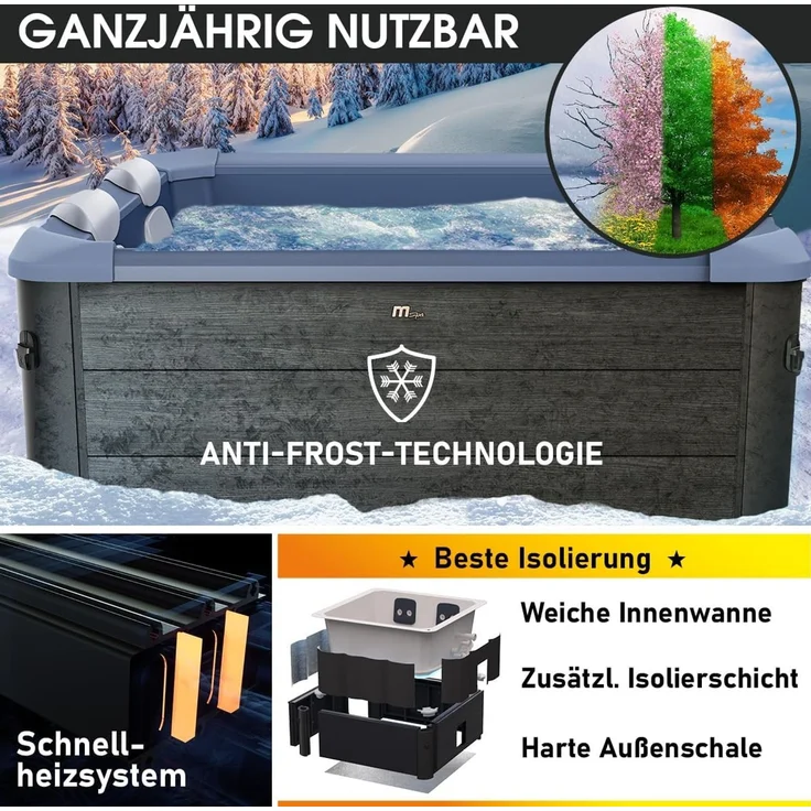 BRAST Whirlpool MSpa Oslo, Sapphire & Amber mit Fester Außenwand, (160x160x65cm, 3 Modelle, LED-Beleuchtung, 6 Personen), Ganzjähriger Einsatz Winterfest – Bild 8