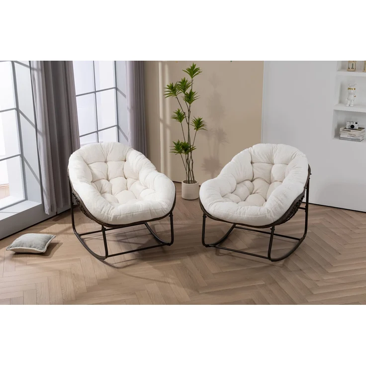 Schaukelstuhl 78x106x90 cm, 1 Stück, weiß, mit Polyrattan und Stahlgestell – Bild 2