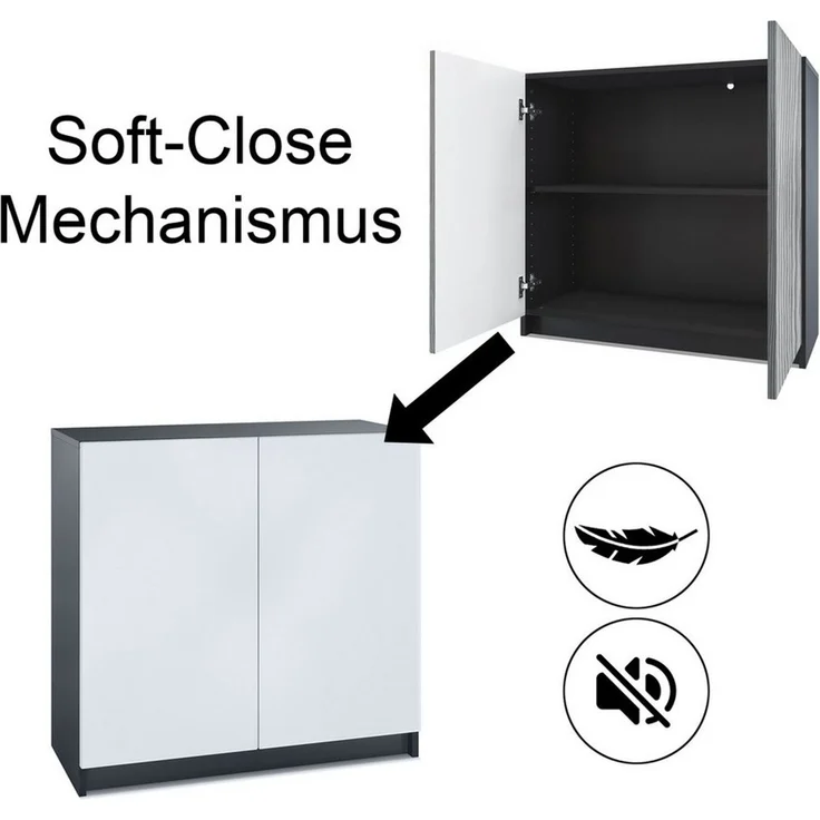 InnoFurn Kommode Elona Bürokommode (Aktenkommode, Schwarz matt (82 x 78 x 37 cm), Büroschrank mit Soft-Close & Push-to-Open – Bild 4