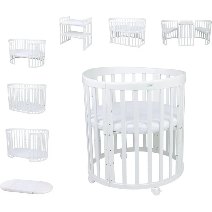 Waldin Ovales Kombibett 7-in-1 – inkl. Matratze – - Material: massiv Buchenholz - Babypark. de – Bild 1