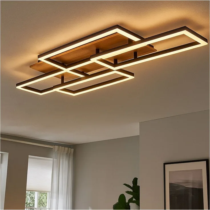 GLOBO LIGHTING LED Deckenleuchte, LED-Leuchtmittel fest verbaut, Kaltweiß, Warmweiß, Neutralweiß, Tageslichtweiß, Farbwechsel, Designleuchte Deckenlampe LED holzoptik Fernbedienung CCT dimmbar