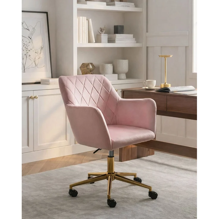 Schreibtischstuhl LELORIA Samtstoff Pastellrosa – Bild 3