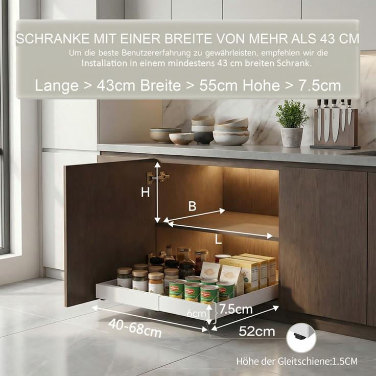 Home Nature Wohnkonzept Küchenschrank Ausziehschublade, 1er Set, mit Klebehalterung ohne Bohren, 68 x 52 x 7,5 cm, Karbonstahl, Vielseitig für Küche und Bad, Weiß – Bild 2