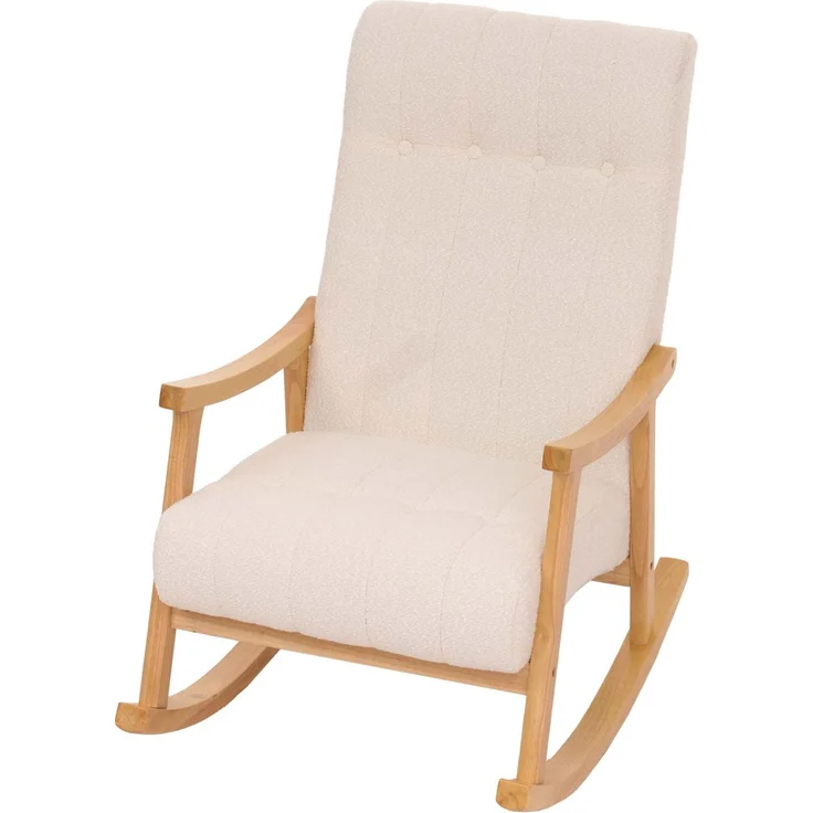 Schaukelstuhl HWC-K10, Relaxsessel, Holz FSC® Stoff/Textil Bouclé (450g/m²) ~ creme, Gestell natur – Bild 8