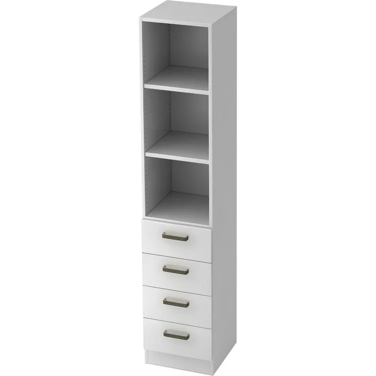 bümö office Aktenschrank Regal mit Schubladen, Büroschrank schmal aus FSC-Holz, 40cm breit in weiß - Aktenregal & Schubladenschrank mit Relinggriffen, Büro Möbel Schrank System, 7600-W-W-SG